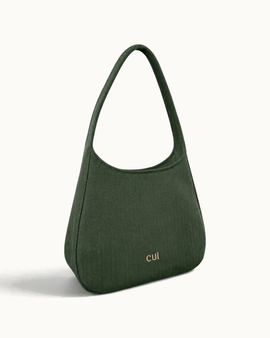 Maye Canvas-Schultertasche in Olive, Vorderansicht schräg