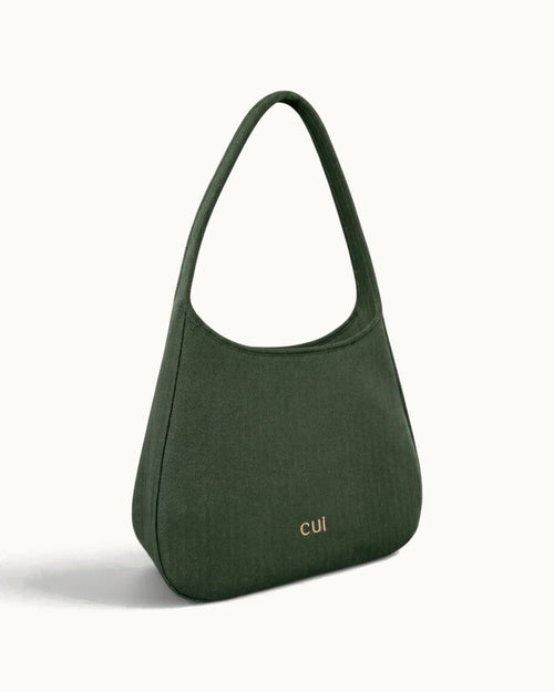 Maye Canvas-Schultertasche in Olive, Vorderansicht schräg