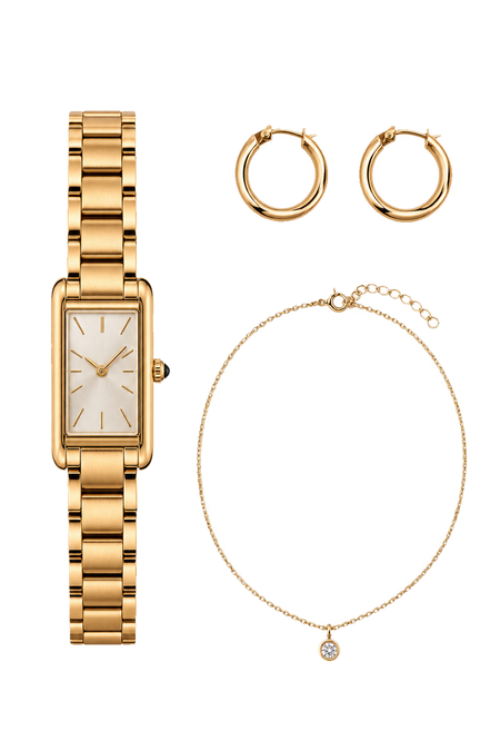 Feine Goldkette, Creolen und Uhr