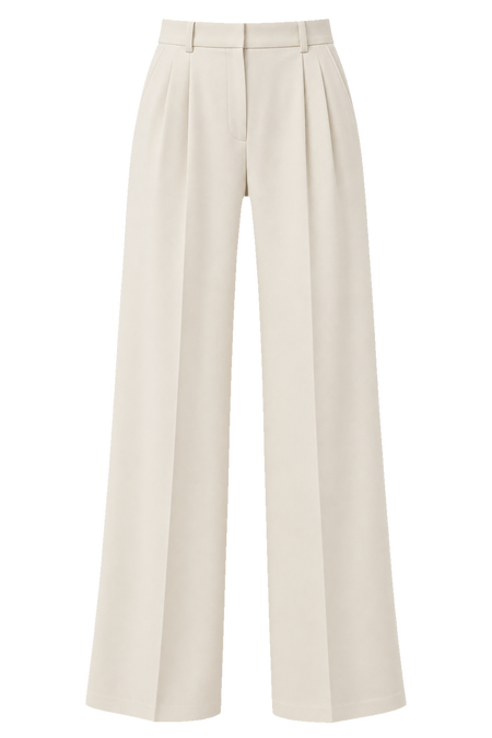 Ecrufarbene weite Stoffhose